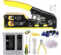Herramienta de crimpado de paso RJ45 con probador de cables, crimpadora Ethernet para conectores Cat5, Cat5e, Cat6, pelacables de cable de red, herramienta de crimpado de enchufe de paso para