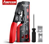 Herramienta de crimpado de red AMPCOM Cat 7 CRIMP/CUT/TRIM/STRIP 4 en 1, funciona con todos los conectores RJ45/RJ11, herramienta de crimpado con dos cuchillas Yellow