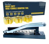 Herramienta de crimpado de virola resistente - Kit de reparación de manguera de aire para mangueras de 3/8, 5/16, 1/4 pulgadas, crimpadora con 5 troqueles de acero endurecido y 15 casquillos, antorcha
