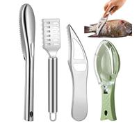 Herramienta de descalcificación de pescado, kit de limpieza de pescado | Limpiador de pescado en acero inoxidable de 4 piezas - raspador de escamas de pescado dentado, herramientas para mariscos