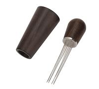 Herramienta de distribución de café, agitador WDT con pin curvo y mango de madera natural, distribuidor uniforme de café molido con soporte para la preparación de espresso en (Marrón oscura)