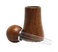 Herramienta de distribución de café de 8 pines, agujas de acero inoxidable, mango de madera de nogal para extracción uniforme, 6 x 6 x 18 cm