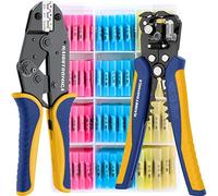Herramienta de engarce Haisstronica para conectores termorretráctiles con 200 conectores a tope de grado marino AWG 22-10 y pelacables