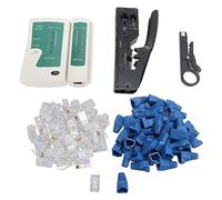 Herramienta de engarzado RJ45 Kit de engarzado de cable de red Ethernet de paso profesional con 50PCS 8P8C Heads Tester Stripper para instalación de cableado de computadora Cat5