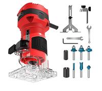 Herramienta de enrutador, enrutadores compactos de madera de palma de 32000 RPM para carpintería, enrutador de corte con 6 brocas de enrutador de madera, pinza de 1/4 pulgadas y adaptador de 8 mm/12.7