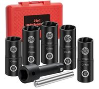 Herramienta de extracción de tuercas 2 en 1 y juego de llaves de impacto, con accionamiento de 1/2 pulgada, kit extractor de pernos rotos fácil de quitar, bloqueo de rueda Ez Out para quitar pernos
