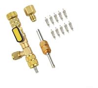 Herramienta de instalación de extracción de núcleo de válvula para R410A R22 para sistemas HVAC con puertos dobles SAE de 1/4 pulgadas y 5/16 pulgadas, construcción de latón, compatible con R