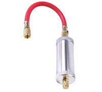 Herramienta de inyector de aceite y colorante para compresor R134A, depósito de 2 oz con conector SAE de 1/4 pulgadas, sistema de dosificación preciso de aluminio para mantenimiento de aire