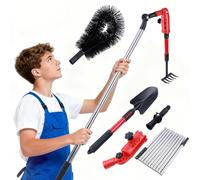 Herramienta de Limpieza de Canalones Telescópica, 4m Limpiador Telescopico Canalones con 13 Poste Telescópico Cepillo Extensible para Canalones de Largo Alcance para Limpiar Hojas, Nieve