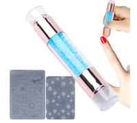 Herramienta de sello de uñas, bolígrafos de estampado de doble extremo con detalles de diamantes de imitación, kit profesional de arte de uñas de 4.5 x 0.8 pulgadas para mujeres, salón y práctica de