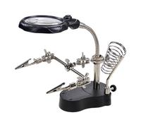 Herramienta de soldadura Helping Hands - Soporte para lupa LED | Pinzas de ajustables con lente acrílica para reparación electrónica, placa de circuito, soldadura, joyería artesanal, constru