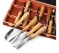 Herramienta De Talla De Madera, 12 Piezas Juego De Cincel Manual De Talla De Madera Herramientas Gubia Torno Profesional Para Carpintería, Con Estuche Madera, Mango De Madera Dura