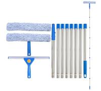 Herramienta limpiadora de equipos de limpieza de ventanas de 3 m con mango largo, escobilla de ventana de 35 cm y juego de limpiador de 38 cm con postes largos, kit profesional de lavado de ventanas