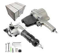 Herramienta neumática para flejado de acero con tensor de 8500 N y cortadora-selladora para correas metálicas, ideal para embalajes industriales y comerciales.