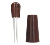 Herramienta para remover café con 4 pines en forma de, distribuidor de café tipo aguja, mezclador de polvo de café con mango de madera y base para uso como en el hogar (Marrón oscura)