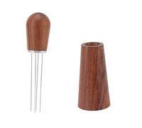 Herramienta para remover café en polvo, agitador de café tipo aguja con mango de madera natural y soporte de madera maciza, distribuidor de acero inoxidable para la cocina del