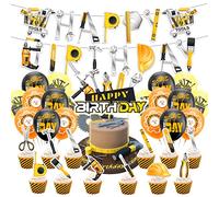 Herramientas Accesorios para fiestas, herramientas para fiestas de cumpleaños, incluye caja de herramientas, pancarta de feliz cumpleaños, decoración de tartas, globos para herramientas temáticas