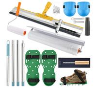 Herramientas de Cemento Autonivelante, Rodillo Aireación Púas Cemento 23 cm, Rastrillo 56 cm, Rasqueta Acero Inoxidable 56 cm, Espátula Mango, Zapatas Puntas Acero, Pértiga 75-162 cm, Rodillera