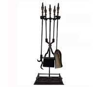Herramientas de chimenea 5 PCS Herramientas de chimenea Juego de accesorios de placas de fuego de hierro forjado Soporte de herramientas con manijas para las herramientas para la chimenea de interior