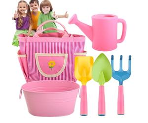 Herramientas de jardín para niños, juego de herramientas de jardín para niños, 6 herramientas de jardín para niños, pala rastrillo con bolsa de bolsillo, juego de pensamiento creativo para jardinería
