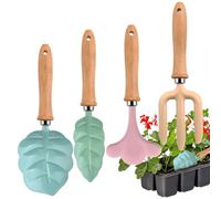Herramientas de jardinería para niños, 4 piezas portátiles en forma de hoja con mango de madera | Mini herramientas para jardín juguetes para playa y | Para niños y niñas, playa, , cortos
