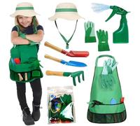 Herramientas de jardinería para niños pequeños | Kit de jardinería para niños, juego de 7 piezas para pequeños con sombrero para el sol, delantal, rociador, guantes, rastrillo, paleta y palas