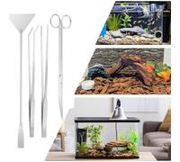 Herramientas De Limpieza para Acuarios - Kit de 4 Piezas para Limpieza de Peceras - Juego De Tijeras Inoxidable Accesorios De Acuario para Podar Plantación Mantenimiento Bonsái Algas Alimentación