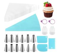 Herramientas de Mangas Pasteleras,100 pc Bolsas de Pastelería Mangas con 12 Boquillas Y 2 Convertidor,Manga Pastelera Profesional para Decoración de Cupcakes, Pastelería, Dulces, Tartas