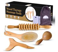 Herramientas de masaje de terapia de madera, 4 piezas, masajeador de drenaje linfático, kit de maderoterapia, herramientas completas anticelulíticas para esculpir el cuerpo para relajación total y