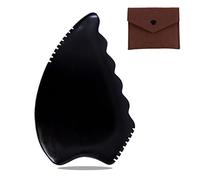 Herramientas de masaje facial Gua Sha, herramientas de raspado Gua Sha para cara, herramienta de masaje tradicional de piedra Bian, herramienta de raspador tradicional negro (peine ondulado pequeño)