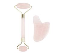 Herramientas de masaje manual, doble cabeza, cuarzo de rosa natural, piedras de masaje de jade, rodillo con kit de tabla de raspado, antienvejecimiento, cuerpo facial, adelgazante, curativo