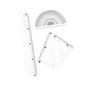 Herramientas de medición geométrica para aula, transparente, 20 cm | Regla de dibujo flexible con dos cuadrados y transportador para ejercicios de aprendizaje