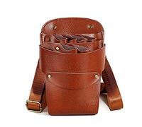 Herramientas de peluquería bolsillo ， Bolsa profesional for tijeras de peluquería, de cuero.