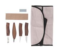 Herramientas de tallado de madera de 4pcs de 4 piezas con mango de nuez de cuero de piedra de afilado set para proyectos de carpintería