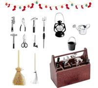 Herramientas en Miniatura,Caja de Herramientas de Madera en Miniatura,Miniaturas Accesorios para Casa de Muñecas,Miniatura Casa de Muñecas,1/12 Miniatura