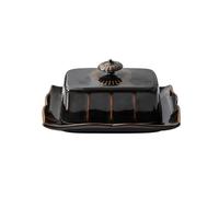 Herramientas for hornear Plato de mantequilla cerámica Exquisita bandeja for el hogar con tapa Rectangular Dim Sum Hotel Para Hogar Cocina(Black)