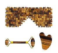Herramientas Para El Cuidado De La Cara De Piedra Natural Ojos De Tigre Rodillo De Masaje Gouache Mascarilla Para Ojos Para Masajeador Facial De Cuerpo Completo,Juego 3en1-Pu-VL