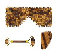 Herramientas Para El Cuidado De La Cara De Piedra Natural Ojos De Tigre Rodillo De Masaje Gouache Mascarilla Para Ojos Para Masajeador Facial De Cuerpo Completo,Juego 3en1-Pu-YL