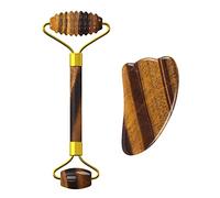 Herramientas Para El Cuidado De La Cara De Piedra Natural Ojos De Tigre Rodillo De Masaje Gouache Mascarilla Para Ojos Para Masajeador Facial De Cuerpo Completo,Juego 2 En 1-Ci-YL