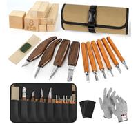 Herramientas para Tallar Madera, Tallar Madera con Estuche de Cuero, Cuchillos de Carpintería con Bloques de Tilo, Regalo para Adultos,Principiantes y Aficionados al Bricolaje
