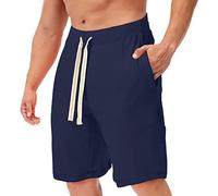 Herren Arbeits Badeshorts aus waermendem Stoff, mit Kordelzug, Taschen, geradem Schnitt, komfortable Passform, mit beweglichem Sommerstil, Fuer Strand, Urlaub und Sommerfreizeit, azul marino, L