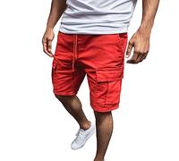 Herren Cargo Latzhose aus Baumwollstoff, mit Kordelzug, Taschen, Cargo-Design, komfortable Passform, mit weichem Hosenprofil, fuer Alltag, Reise und Freizeit bei praktischem Basislook, rosso, 3XL