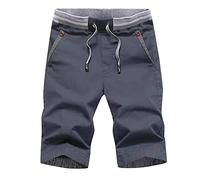 Herren Cargoshorts aus Leinenstoff, mit elastischem Bund, Taschen, Cargo-Design, komfortable Passform, mit bequemem Bewegungsraum, Fuer Strand, Urlaub und Sommerfreizeit Trageprofil, gris, 3XL