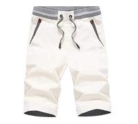 Herren Cargoshorts aus Leinenstoff, mit elastischem Bund, Taschen, Cargo-Design, komfortable Passform, mit bequemem Bewegungsraum, Fuer Strand, Urlaub und Sommerfreizeit Trageprofil, blanco, 3XL