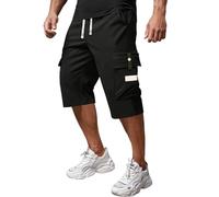 Herren Cargoshorts aus Polyesterstoff, mit Taschen, Cargo-Design, geradem Schnitt, komfortable Passform, mit alltaglichem Reisecharakter, Fuer Outdoor, Reise und Freizeit, Negro, 3XL