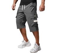 Herren Cargoshorts aus Polyesterstoff, mit Taschen, Cargo-Design, geradem Schnitt, komfortable Passform, mit alltaglichem Reisecharakter, Fuer Outdoor, Reise und Freizeit, gris, 3XL