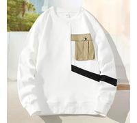 Herren Hoodie Gelb Langarm-Sweatshirt für Herren im Farbblock-Stil, lässiger Rundhalsausschnitt, ohne Kapuze Türkis Sweatshirt (White, XXL)