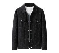 Herren Jacken Übergang Herbst Herrenjacke Wick Revers Jacke Mode Casual Trend Volldruck Sim Ple Große Größe Jacke Extra Herren (Black, XXXL)