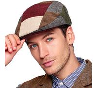 Herringbone Flat Ivy Newsboy - Gorra clásica de mezcla de lana para hombre, sombrero de taxista, Patchwork 02 con ala roja, Large/X-Large