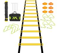 Herrselsam Accesorio de entrenamiento de fútbol, escalera de coordinación, escalera de coordinación con 6 obstáculos ajustables, 12 conos, bolsa de almacenamiento, set de entrenamiento